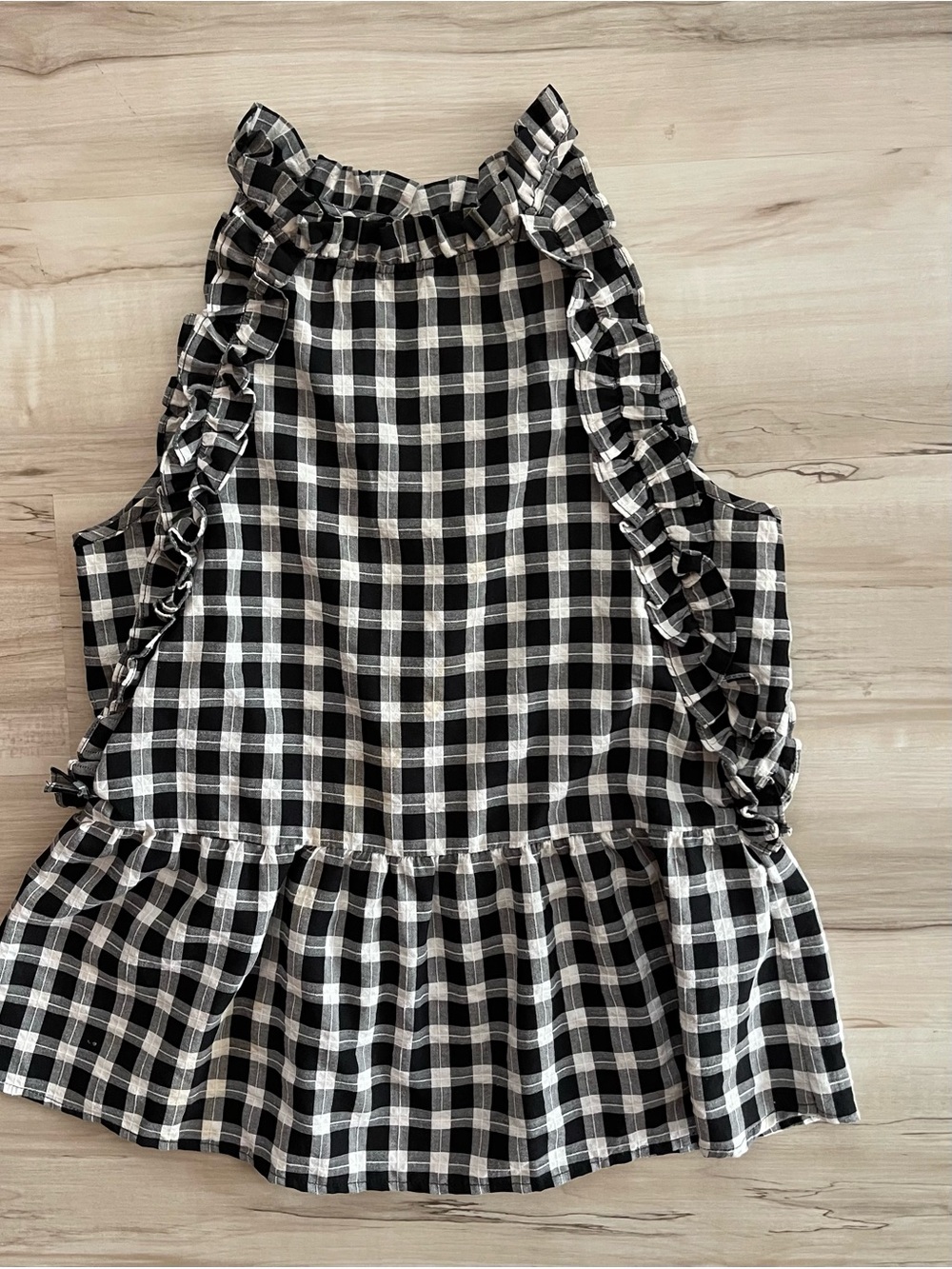 Black & White Gingham Ruffle Peplum Top